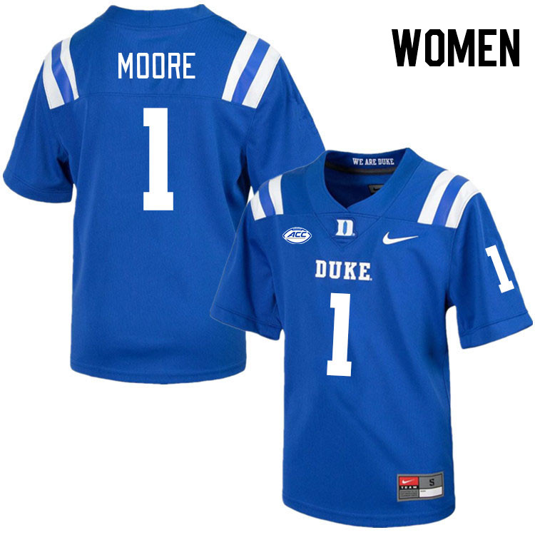 Women #1 Terry Moore Duke Blue Devils College Football Jerseys Stitched-Royal